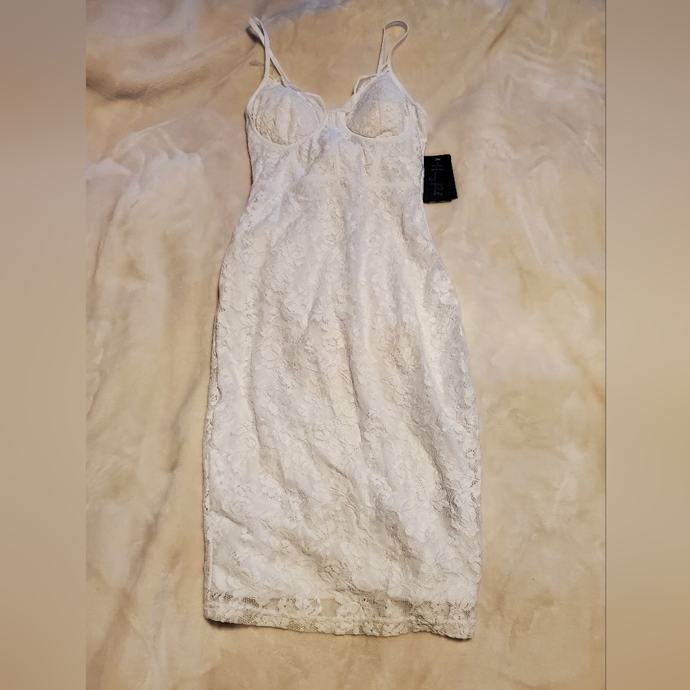 White knee length lace dress